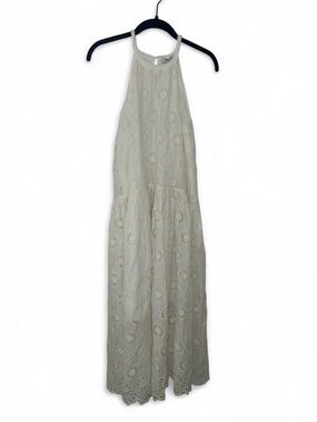 Madewell Ivory Embroidered Drop-Waist Maxi Dress Floral halter neckline XS NWT